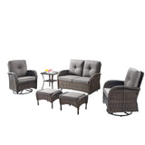 Patio Conversation Set 6-Piece with Glider Loveseat, Swivel Glider Chairs, Side Table, and Ottoman, NDS Series - Belord