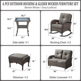 Patio Conversation Set 6-Piece with Glider Loveseat, Rocking Chairs, Side Table, and Ottoman, NDS Series - Belord