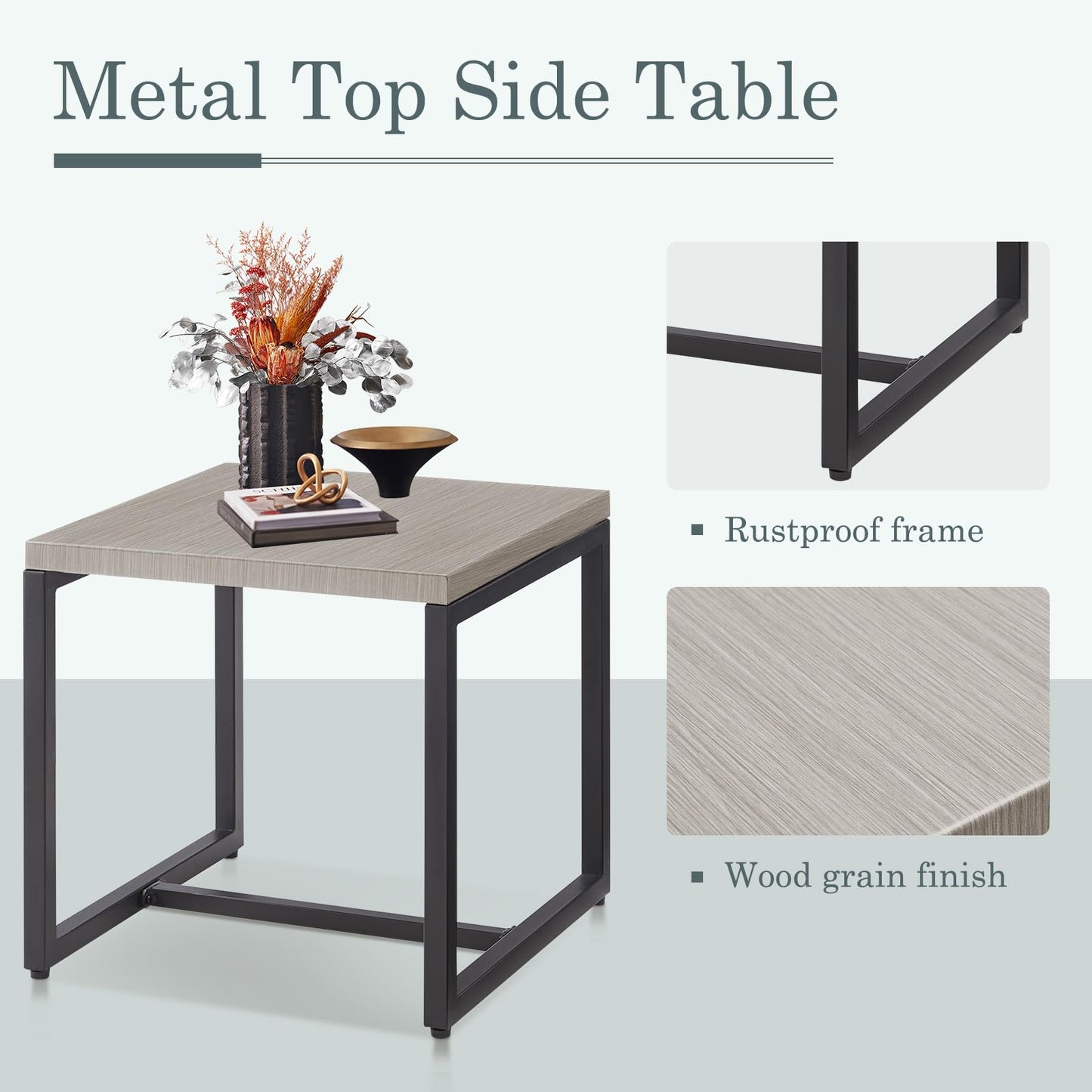 50 Lbs Rust-Resistant Metal Patio Side Table - Modern Square Design, GRS Series