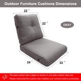 Outdoor Furniture Cushions with Removable Covers - Set of 6 (3 Seat & 3 Back) 22x24x4 Inch Patio Pillows - Belord