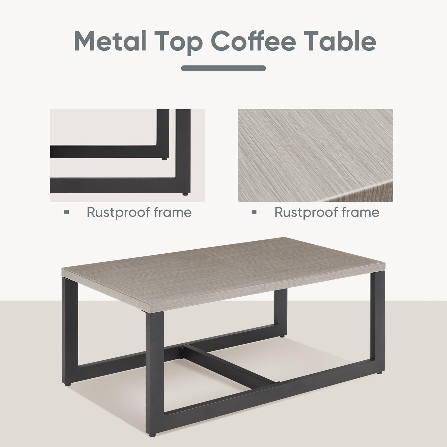 48" Outdoor Metal Coffee Table – Heat-Resistant, Rust-Proof & Hidden Storage, GRS Series