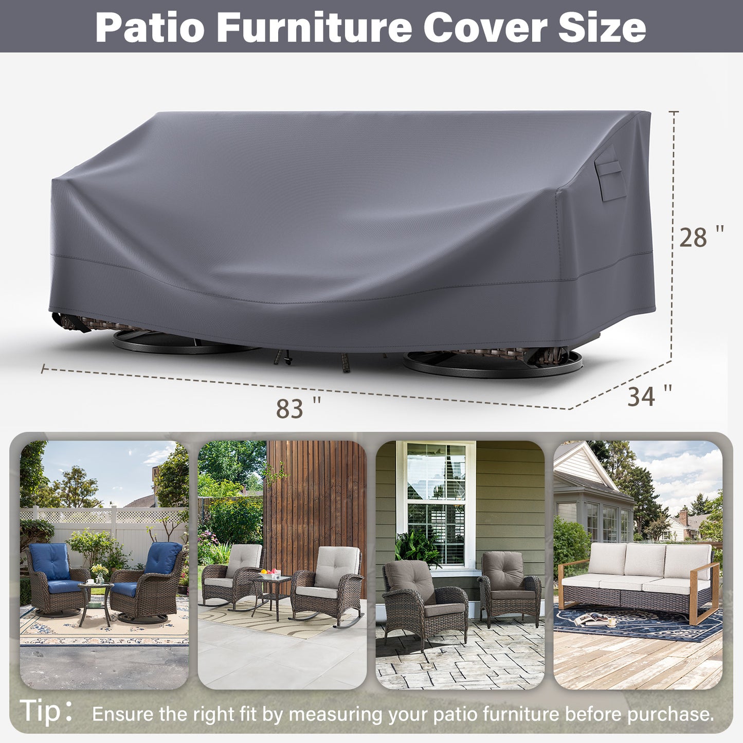 Patio Furniture Covers, 82 Inch L x 34 Inch W x 28 Inch H