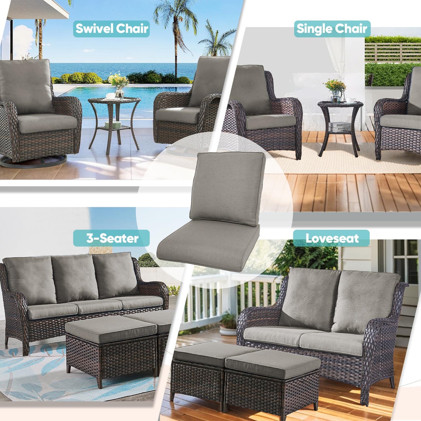 1 Set No Button High Back and Deep Seating Outdoor Cushion, 22'' x 24''