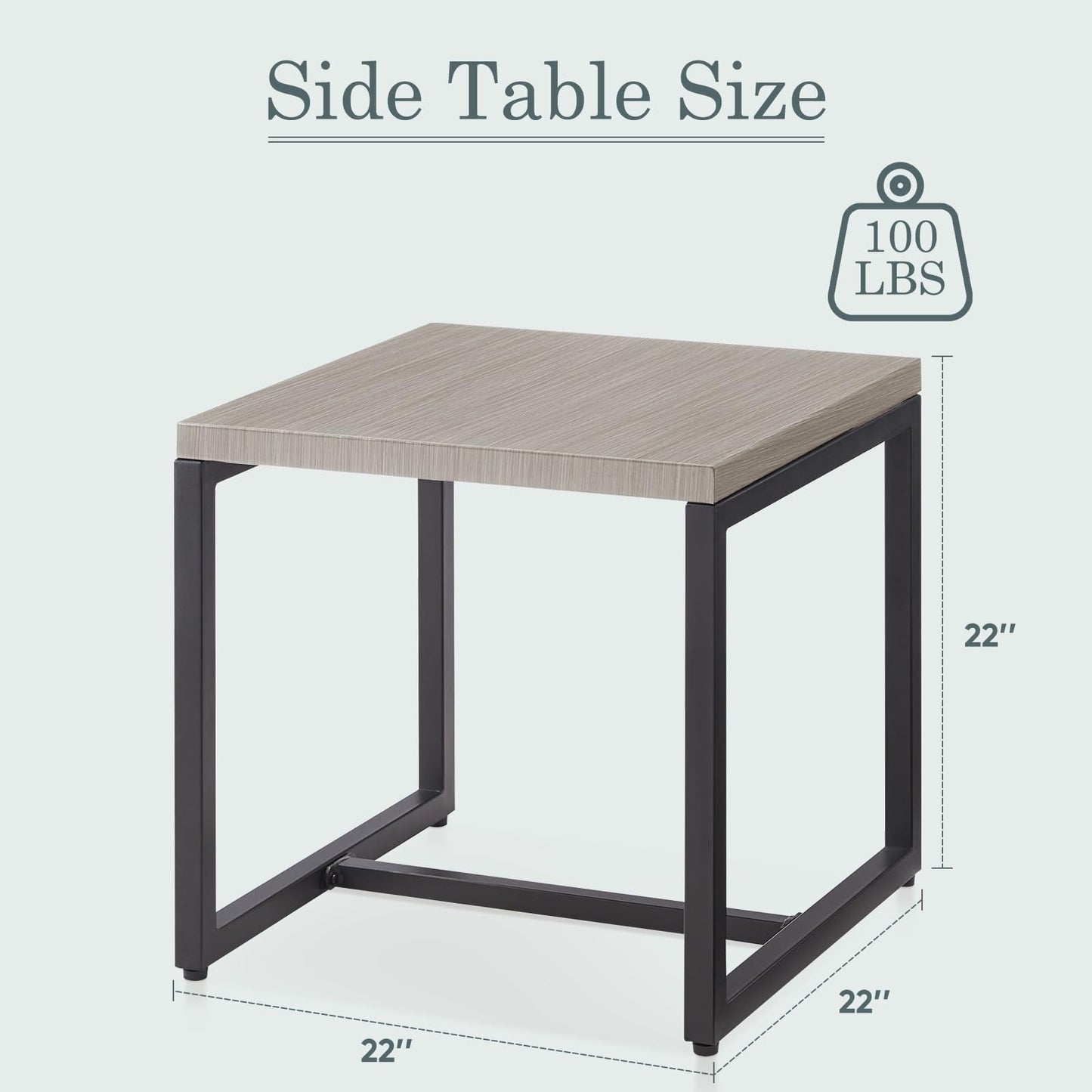 50 Lbs Rust-Resistant Metal Patio Side Table - Modern Square Design, GRS Series
