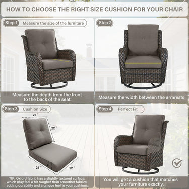 Outdoor Furniture Cushions with Removable Covers - Set of 6 (3 Seat & 3 Back) 22x24x4 Inch Patio Pillows - Belord