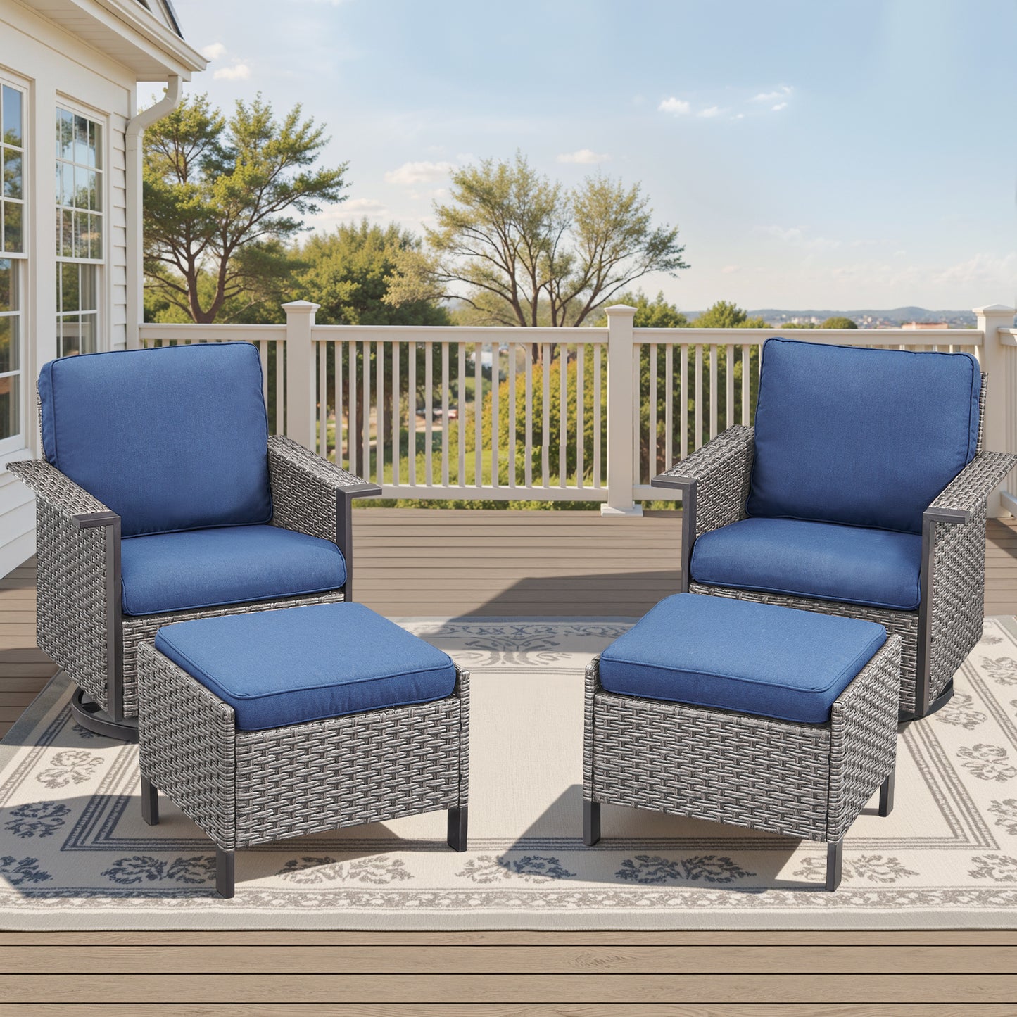 4-Piece Patio Furniture Set with Swivel Rocking Chairs & Ottomans, WNG Series