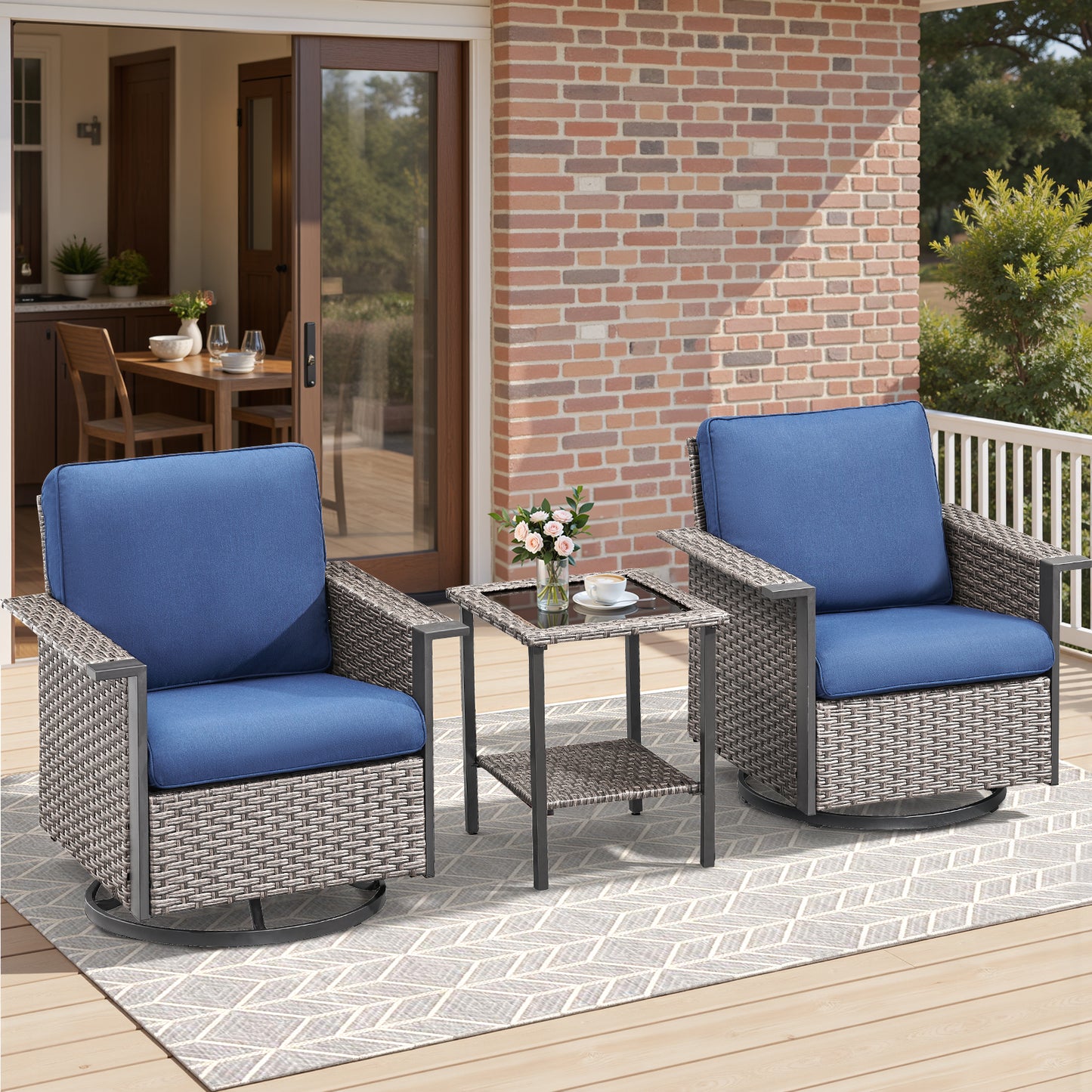 Outdoor Bistro Set for Patio — 3-Piece with 360° Swivel Aluminum Chairs & Table, WNG Series