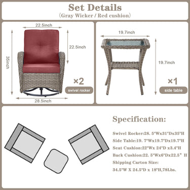Save 50% - Swivel Glider Chairs Set with Side Table, NDS Series - Belord