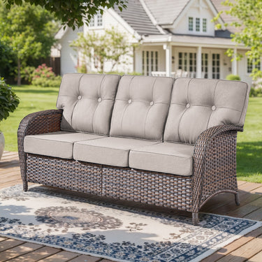 Belord T-Series 3-seater patio sofa with high-density 5-inch cushions, T-back design, perfect for outdoor conversation sets.