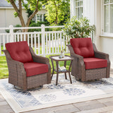 Belord 3-piece outdoor wicker swivel glider patio set with chairs and side table from the OVOL Series, designed for outdoor relaxation.