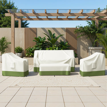 Belord 4-piece patio furniture cover set with waterproof 600D fabric for sofa, chairs, and table protection.