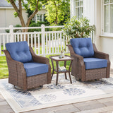 Belord 3-piece outdoor wicker swivel glider chair and side table patio set from the Ovolo series, featuring comfortable seating and stylish design.