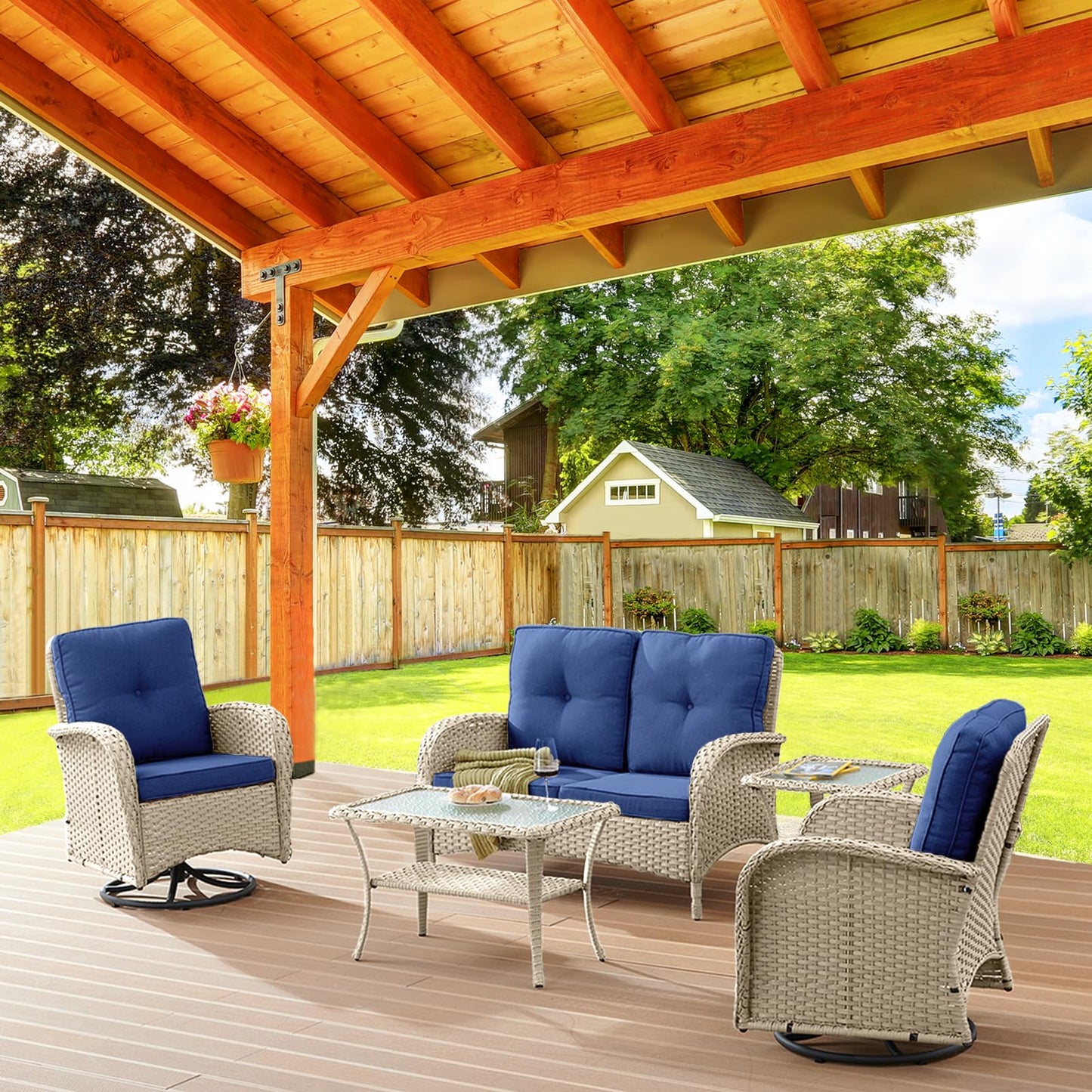 Patio Single PE Wicker Swivel Glider Chair with Thick Cushions, NDS Series