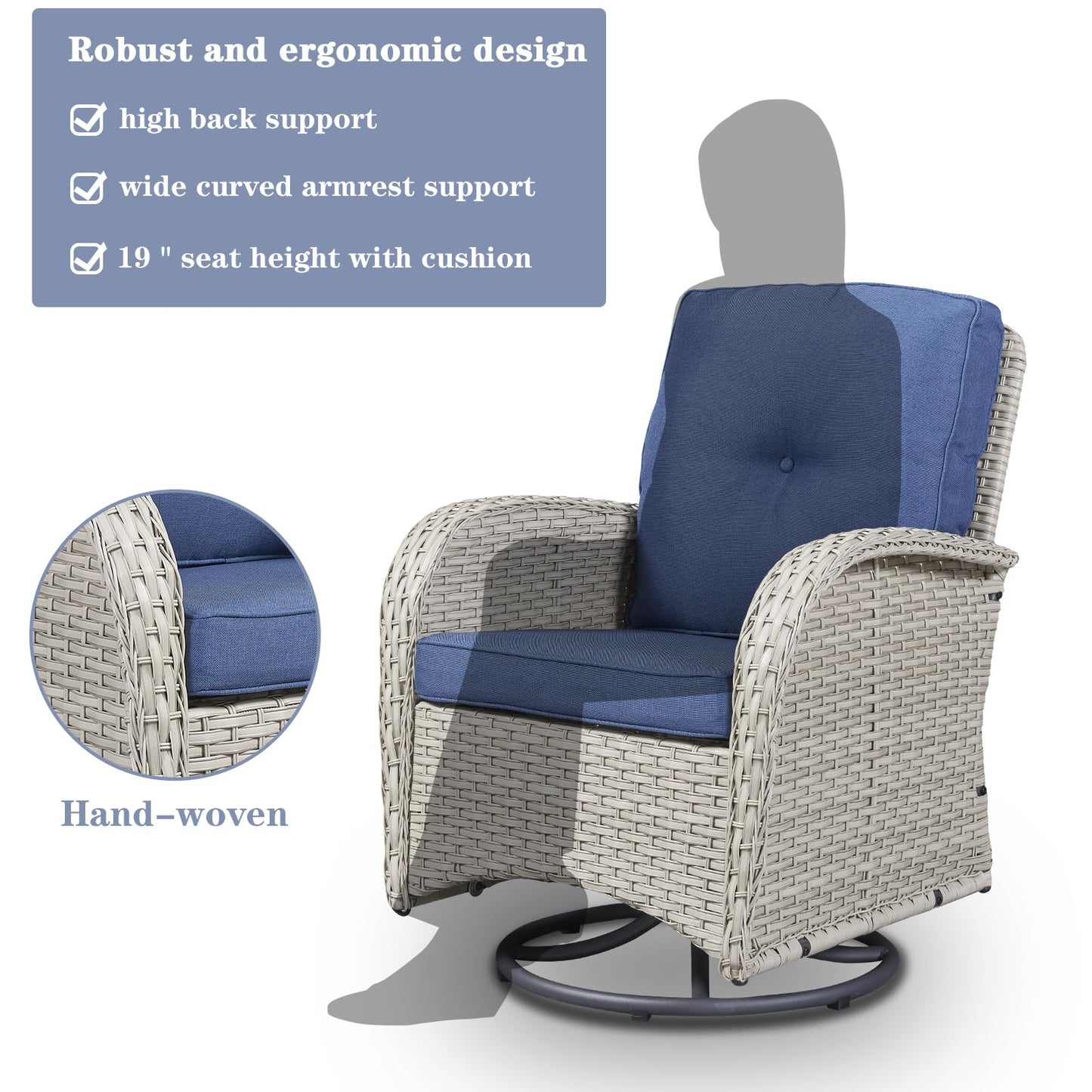 Save 50% - Patio Single PE Wicker Swivel Glider Chair with Thick Cushions, NDS Series