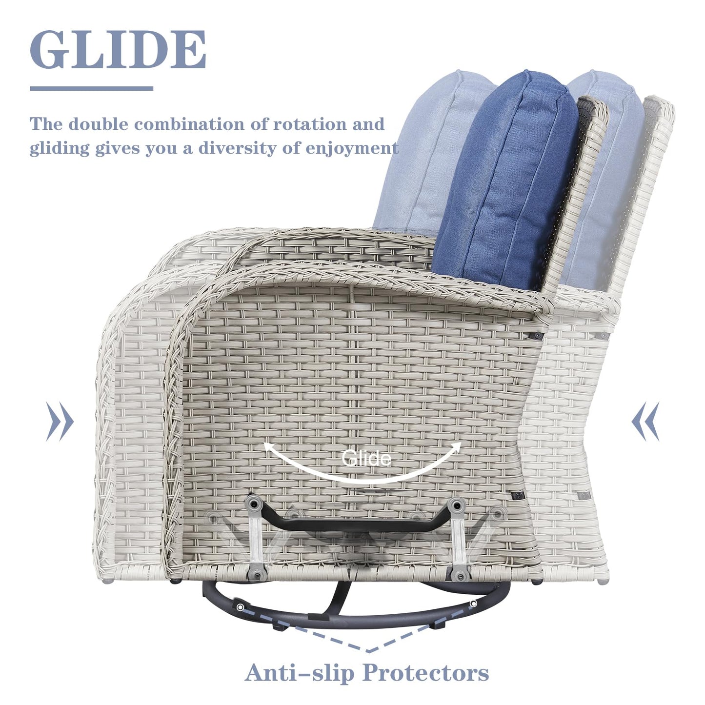 Patio Single PE Wicker Swivel Glider Chair with Thick Cushions, NDS Series