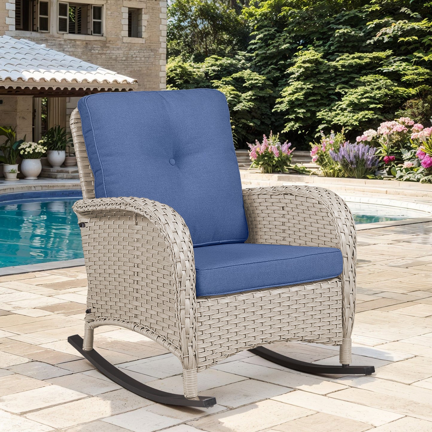 Patio Single PE Wicker Rocking Chair with Thick Cushions, NDS Series