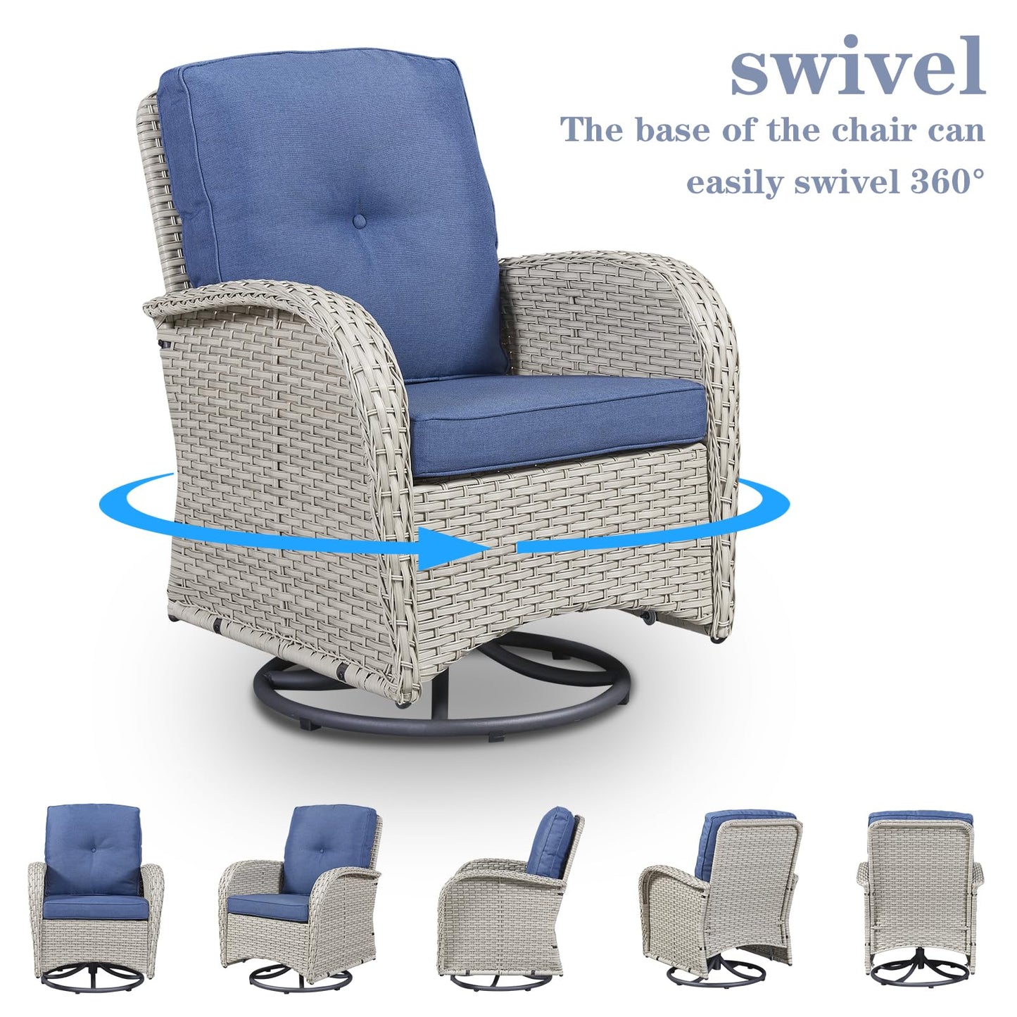 Patio Single PE Wicker Swivel Glider Chair with Thick Cushions, NDS Series