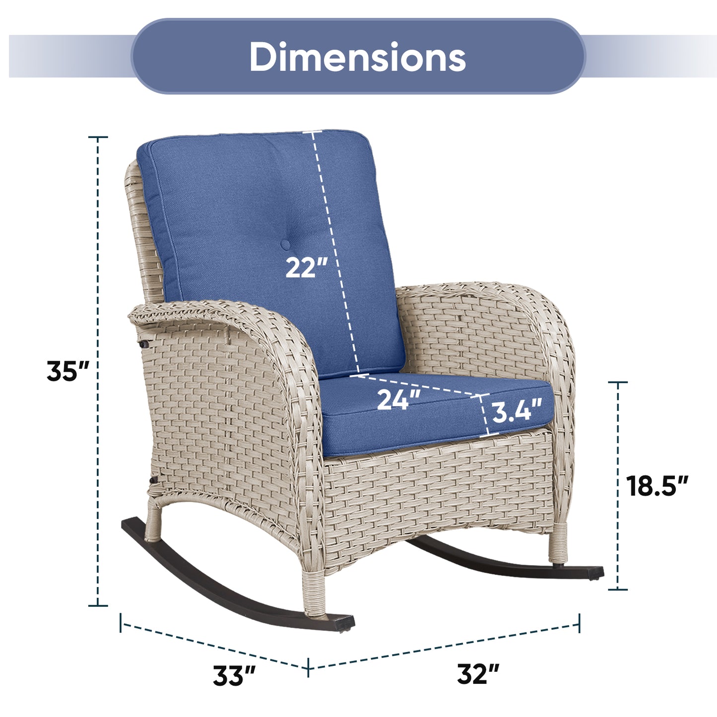 Patio Single PE Wicker Rocking Chair with Thick Cushions, NDS Series