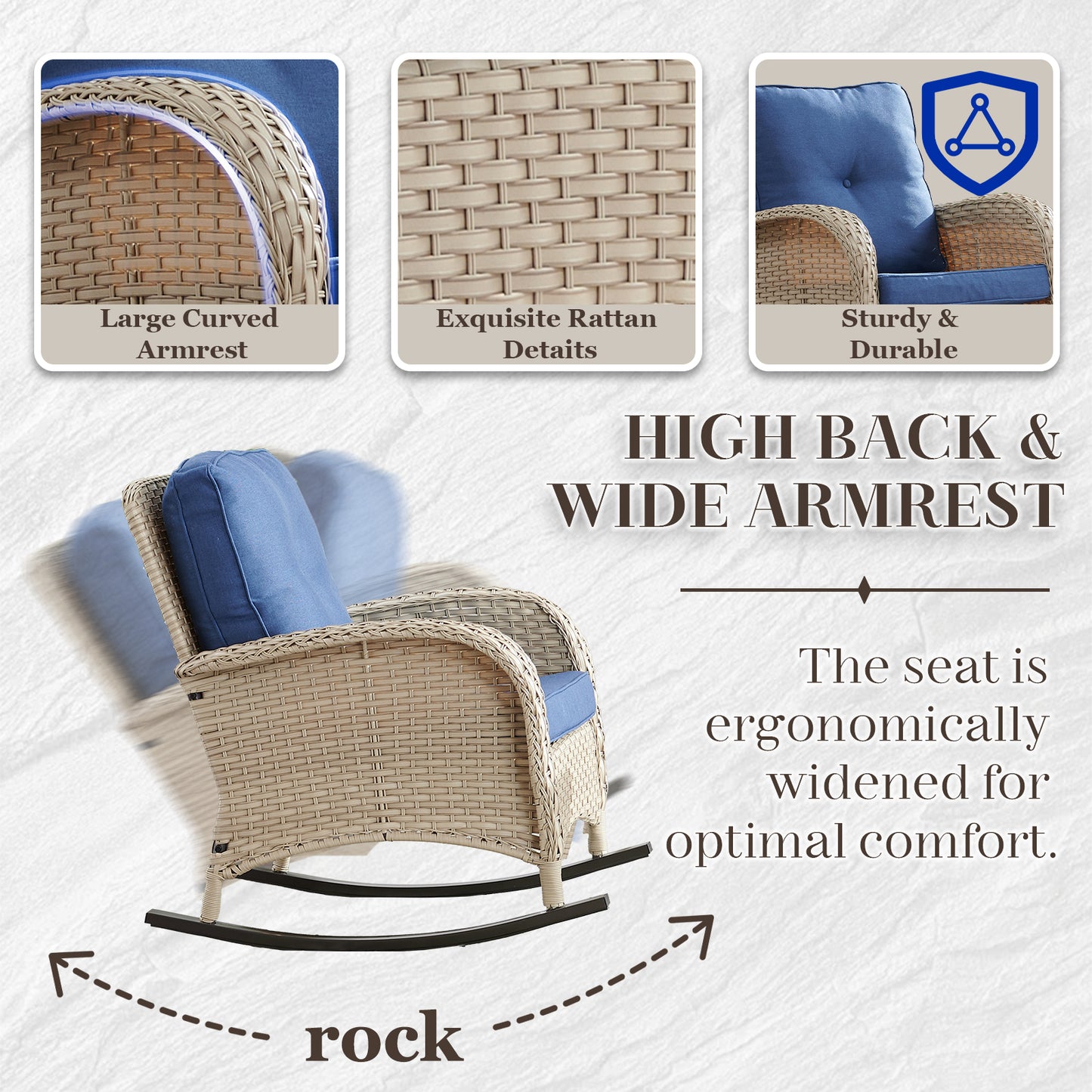 Patio Conversation Set 7-Piece with Loveseat, Rocking Chairs, Patio Chairs, Coffee Table, and Side Table, NDS Series