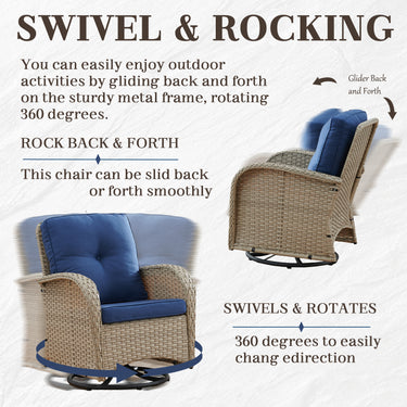 Patio Conversation Set 7-Piece with Loveseat, Swivel Glider Chairs, Patio Chairs, Coffee Table, and Side Table, NDS Series - Belord