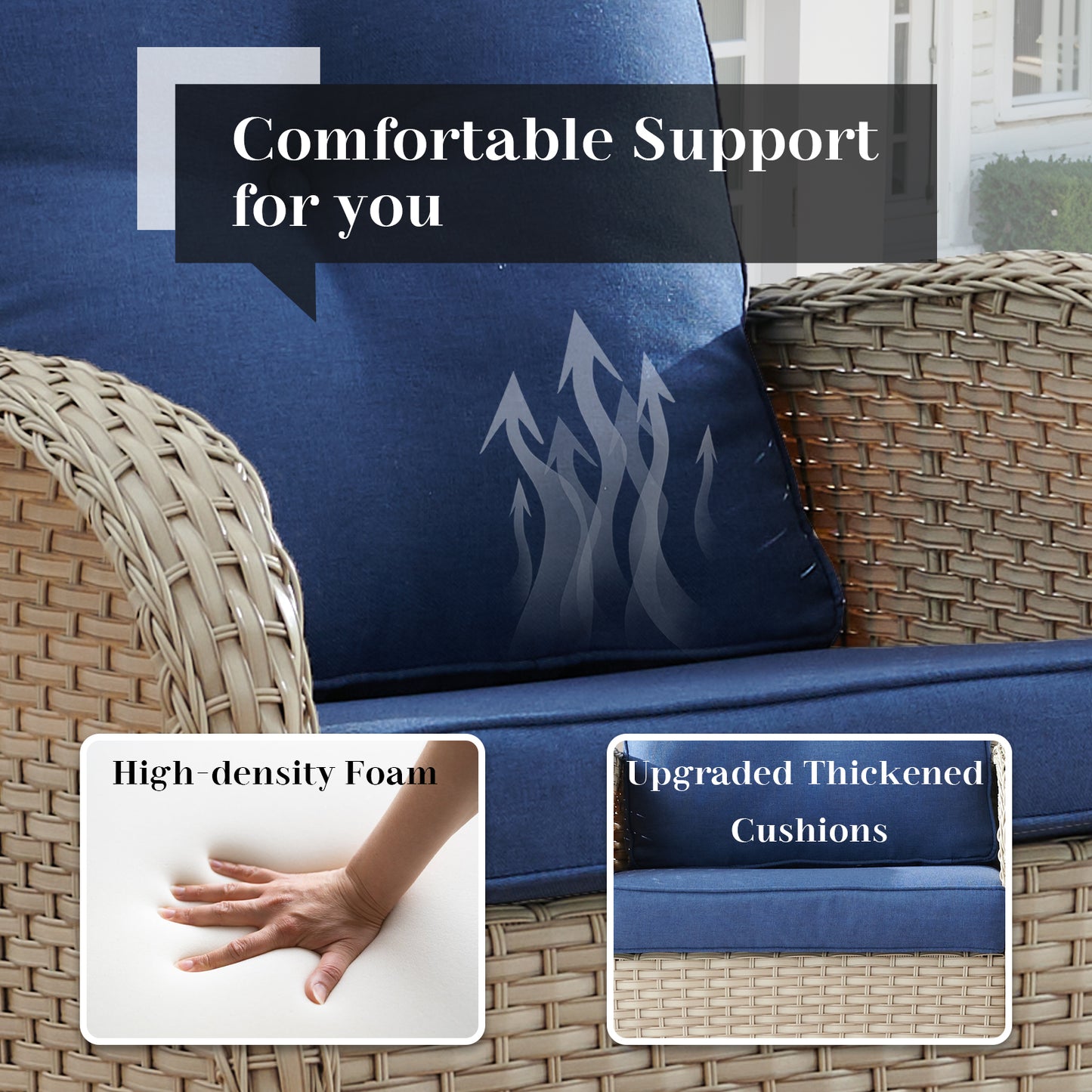 Patio Conversation Set 7-Piece with Loveseat, Rocking Chairs, Patio Chairs, Coffee Table, and Side Table, NDS Series