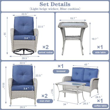 Patio Conversation Set 7-Piece with Loveseat, Swivel Glider Chairs, Patio Chairs, Coffee Table, and Side Table, NDS Series - Belord