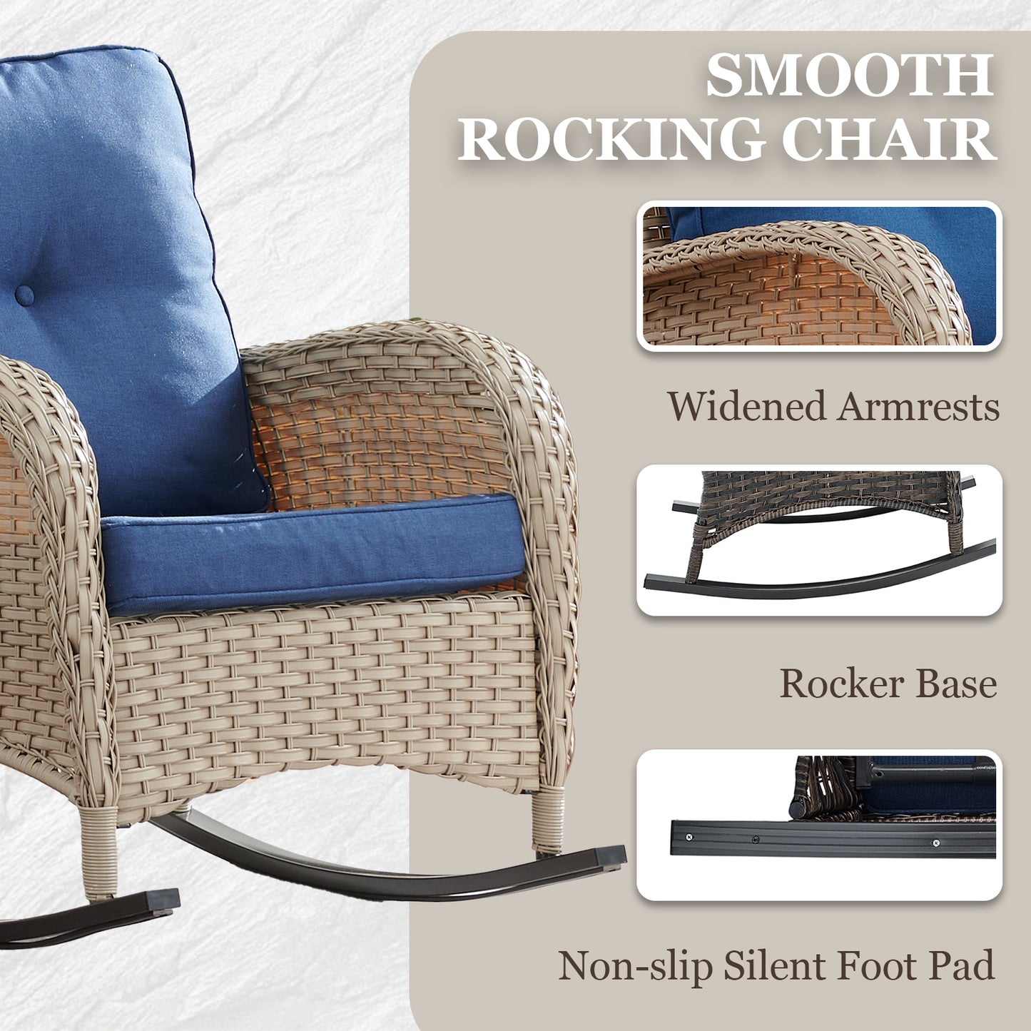 Patio Conversation Set 5-Piece with Loveseat, Rocking Chairs, Coffee Table, and Side Table, NDS Series