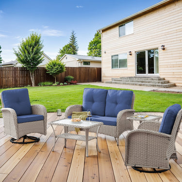 Patio Conversation Set 5-Piece with Loveseat, Swivel Glider Chairs, Coffee Table, and Side Table, NDS Series - Belord