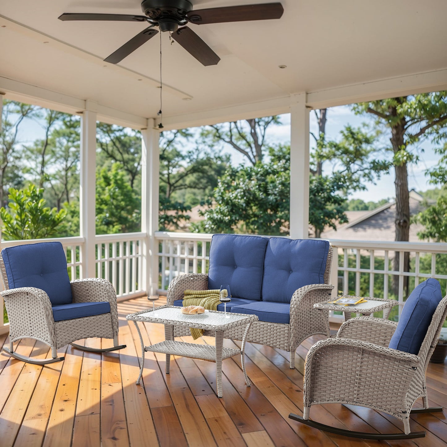 Patio Conversation Set 5-Piece with Loveseat, Rocking Chairs, Coffee Table, and Side Table, NDS Series