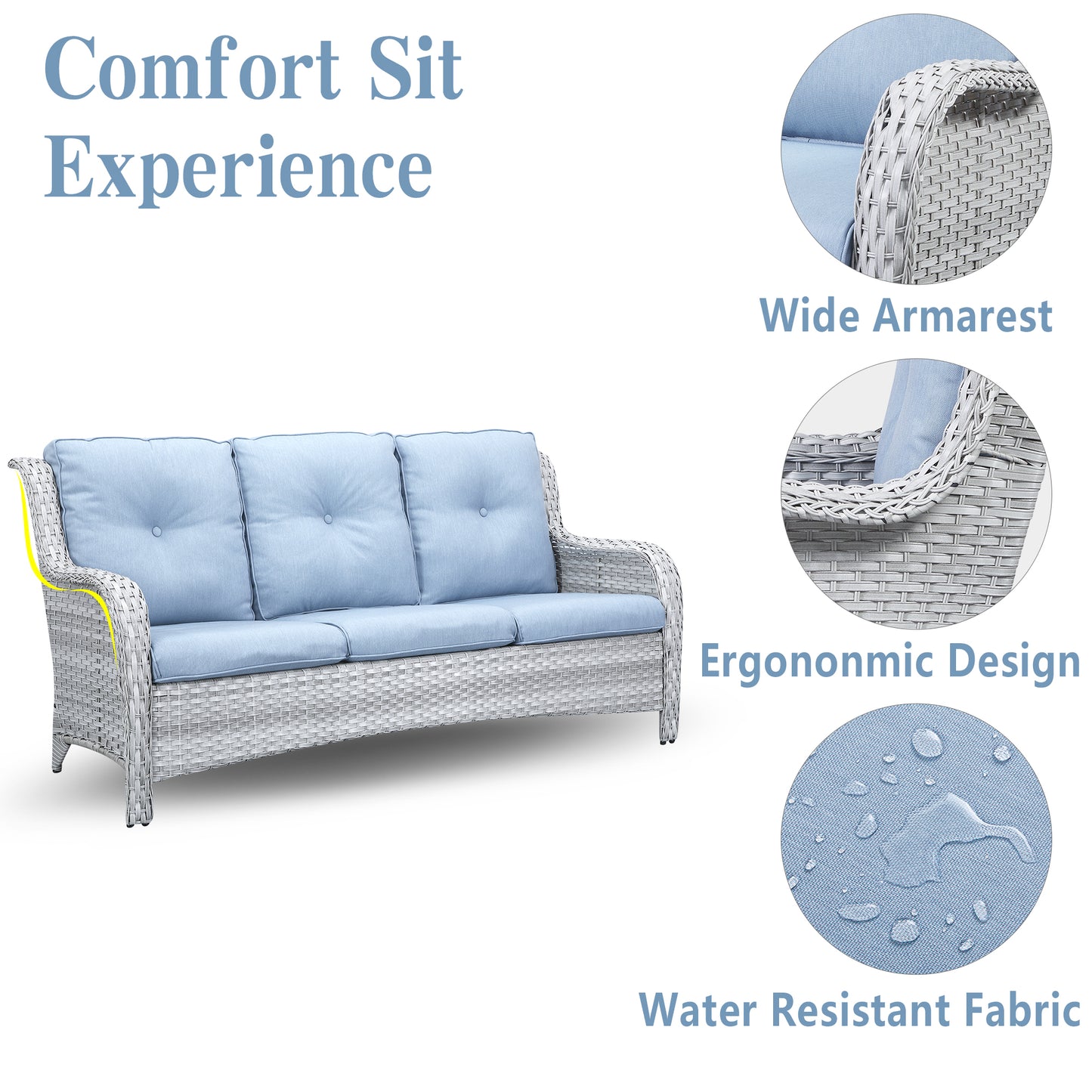 Patio Conversation Set 6-Piece with Sofa, 2-Swivel Glider Chairs, Coffee Table, and 2-Ottoman, NTC Series - B2B Wholesale
