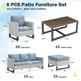 Patio Conversation Set 6-Piece with Sofa, Patio Chairs, Coffee Table, and Ottoman, GRS Series - Belord