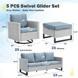 Patio Conversation Set 5-Piece with Sofa, Swivel Glider Chairs, and Ottoman, GRS Series - Belord