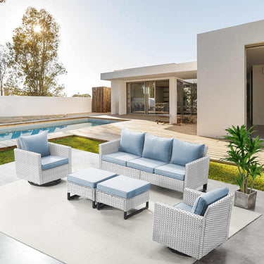 Patio Conversation Set 5-Piece with Sofa, Swivel Glider Chairs, and Ottoman, GRS Series - Belord