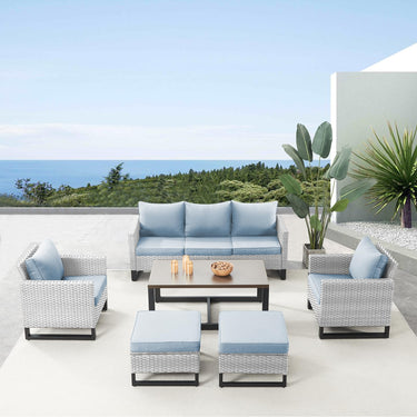 Patio Conversation Set 6-Piece with Sofa, Patio Chairs, Coffee Table, and Ottoman, GRS Series - Belord