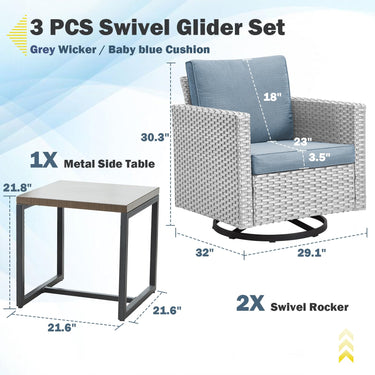 Swivel Glider Chairs Set with Side Table, GRS Series - Belord