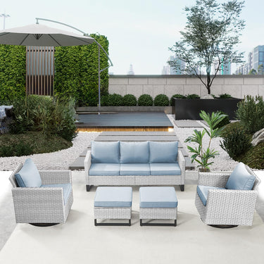 Patio Conversation Set 5-Piece with Sofa, Swivel Glider Chairs, and Ottoman, GRS Series - Belord