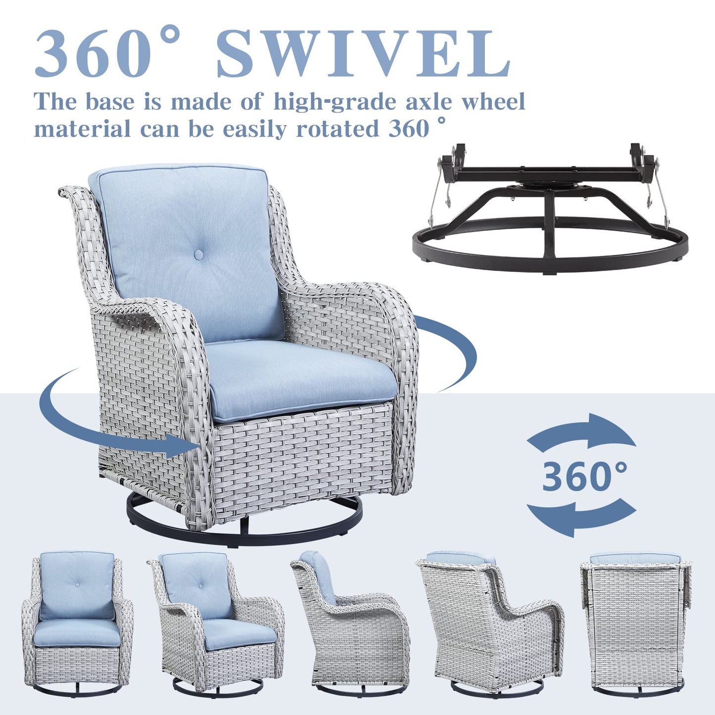 Patio Conversation Set 6-Piece with Sofa, 2-Swivel Glider Chairs, Coffee Table, and 2-Ottoman, NTC Series - B2B Wholesale