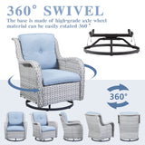 Patio Conversation Set 6-Piece with Sofa, Swivel Glider Chairs, Coffee Table, and Ottoman, NTC Series - Belord
