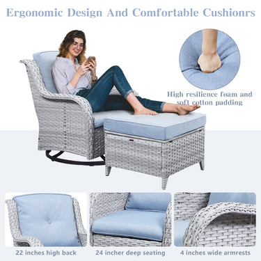 Patio Conversation Set 6-Piece with Sofa, Swivel Glider Chairs, Coffee Table, and Ottoman, NTC Series - Belord
