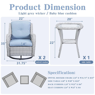 Swivel Glider Chairs Set with Side Table, NTC Series - Belord