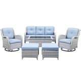Patio Conversation Set 6-Piece with Sofa, Swivel Glider Chairs, Coffee Table, and Ottoman, NTC Series - Belord