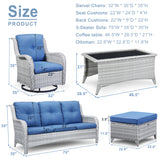 Patio Conversation Set 6-Piece with Sofa, Swivel Glider Chairs, Coffee Table, and Ottoman, NTC Series - Belord