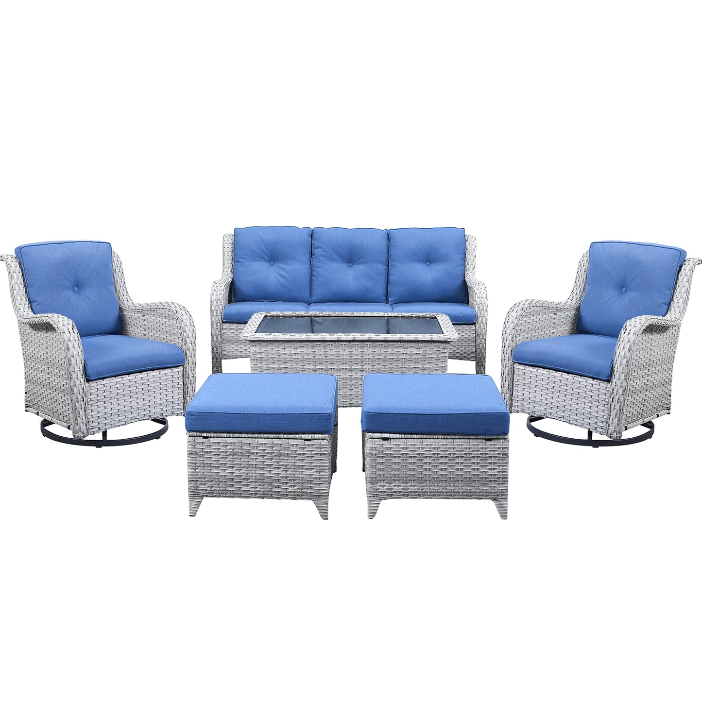 Patio Conversation Set 6-Piece with Sofa, 2-Swivel Glider Chairs, Coffee Table, and 2-Ottoman, NTC Series - B2B Wholesale