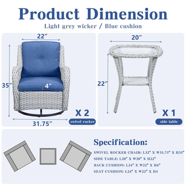 Swivel Glider Chairs Set with Side Table, NTC Series - Belord