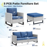 Patio Conversation Set 5-Piece with Sofa, Patio Chairs, and Ottoman, GRS Series - Belord