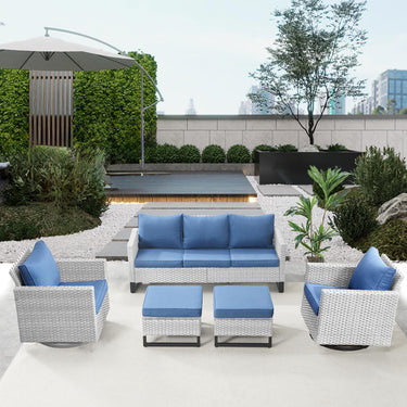 Patio Conversation Set 5-Piece with Sofa, Swivel Glider Chairs, and Ottoman, GRS Series - Belord