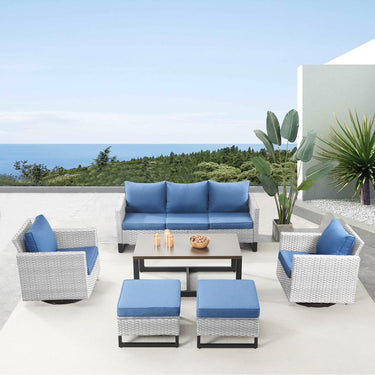Patio Conversation Set 6-Piece with Sofa, Swivel Glider Chairs, Coffee Table, and Ottoman, GRS Series - Belord
