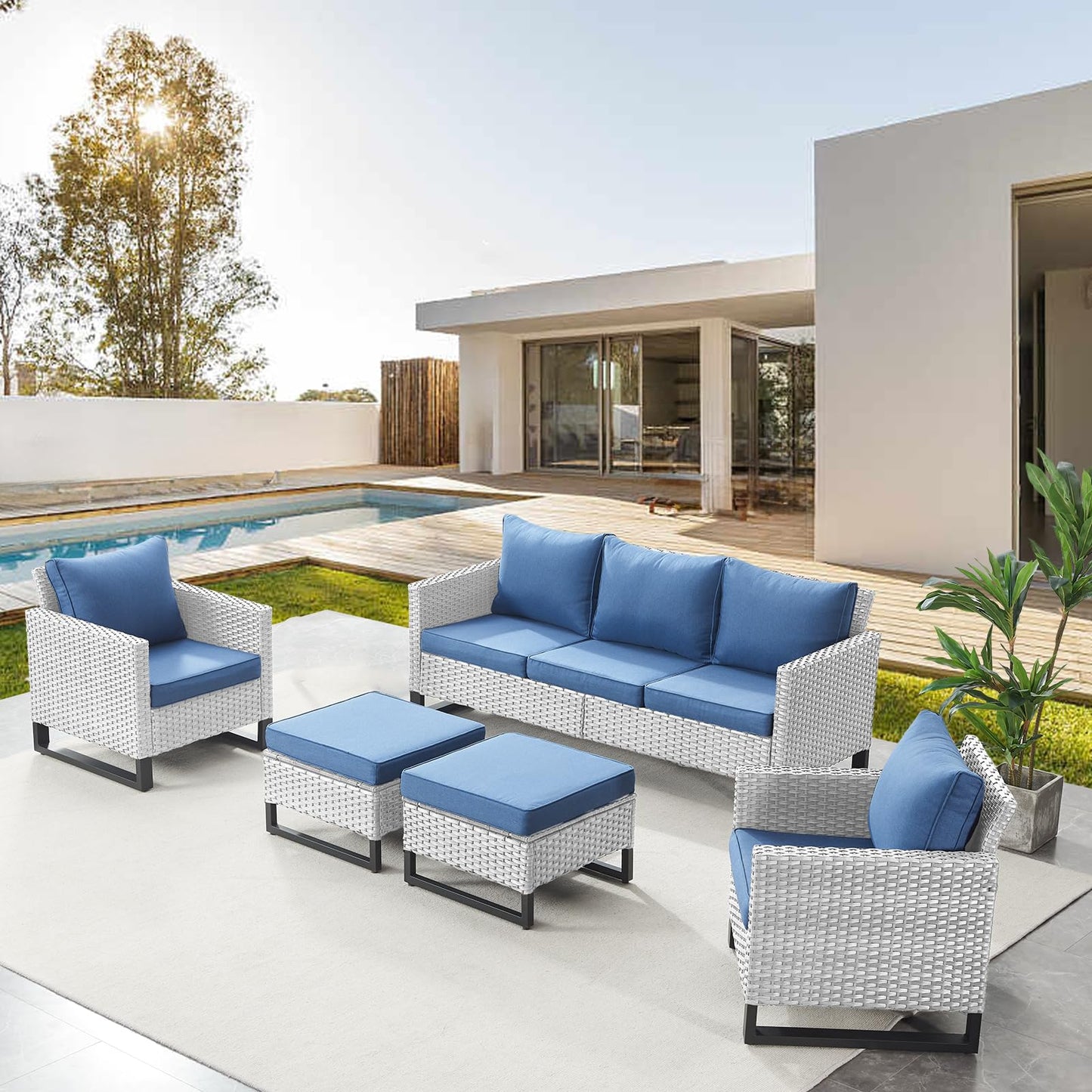 Patio Conversation Set 5-Piece with Sofa, Patio Chairs, and Ottoman, GRS Series
