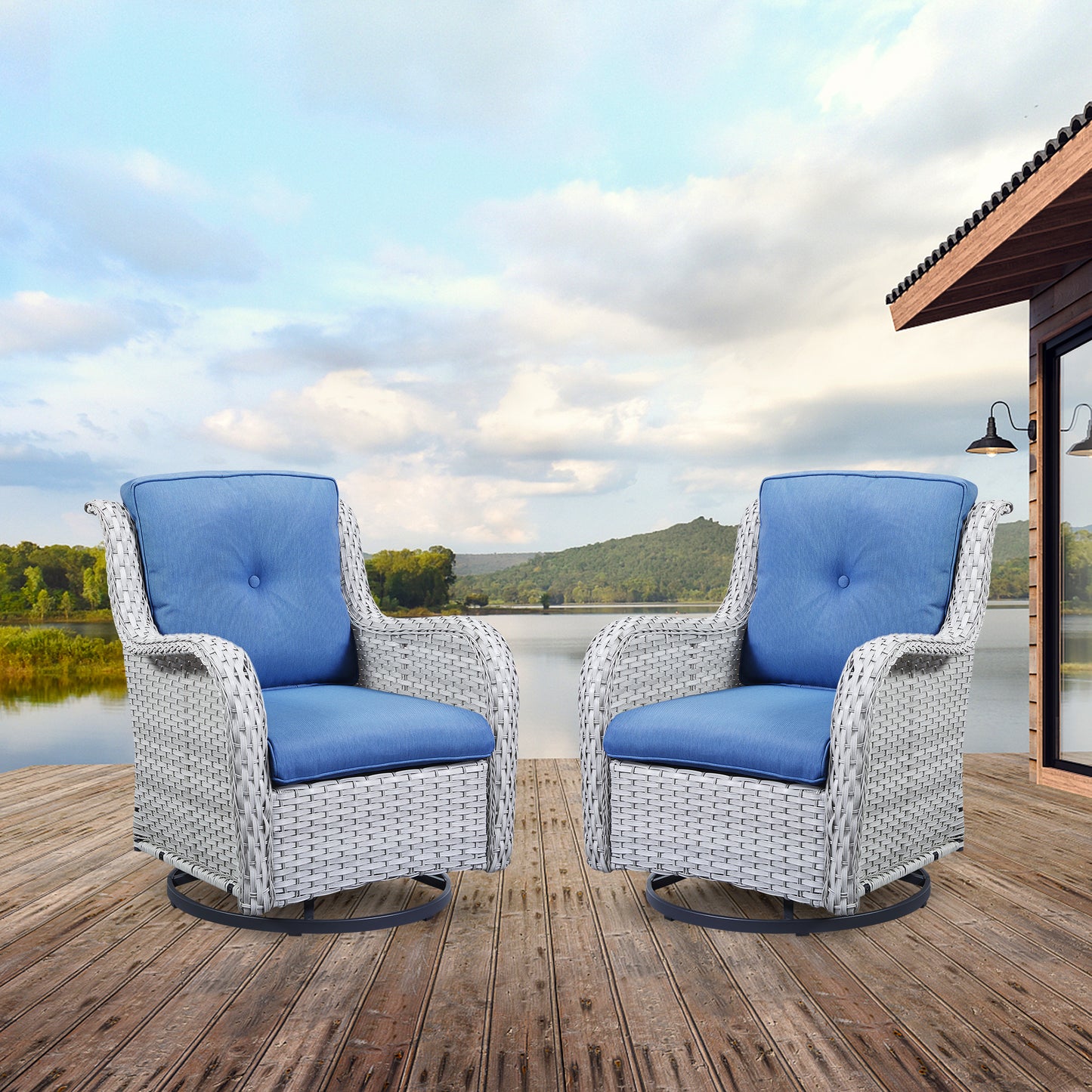 Outdoor 2PC PE Rattan Swivel Glider Chairs, NTC Series