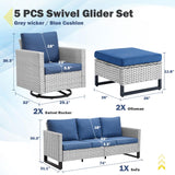 Patio Conversation Set 5-Piece with Sofa, Swivel Glider Chairs, and Ottoman, GRS Series - Belord
